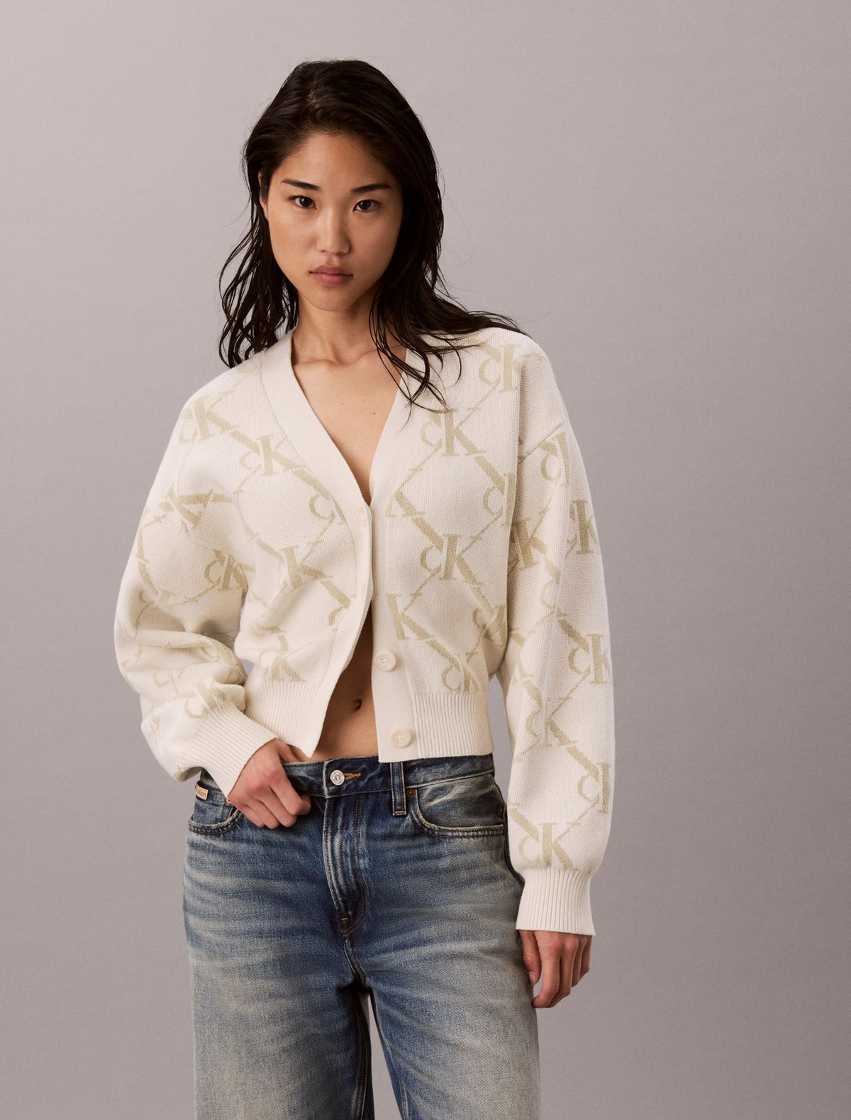 Calvin Klein Monogram Logo Cardigan Sweater