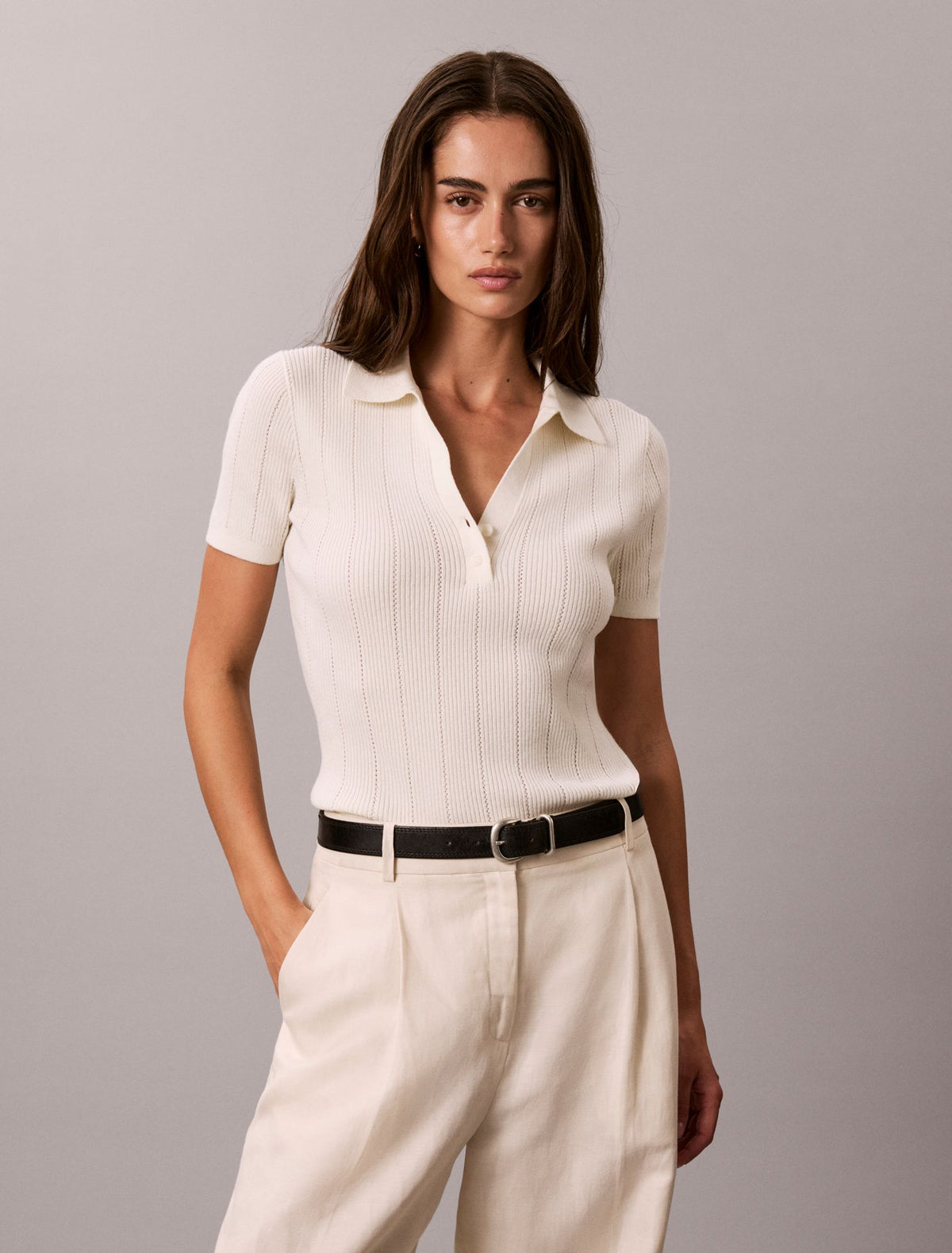 Calvin Klein Smooth Cotton Rib Polo Sweater