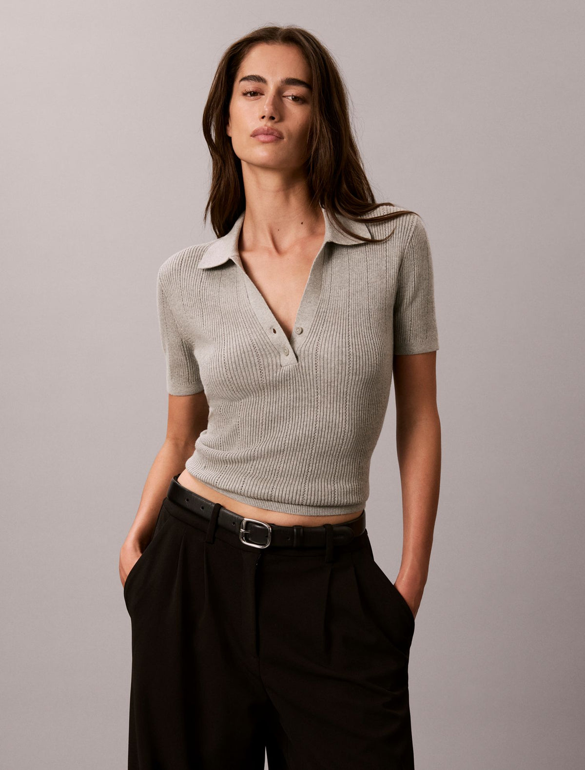 Calvin Klein Smooth Cotton Rib Polo Sweater