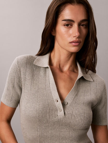 Calvin Klein Smooth Cotton Rib Polo Sweater