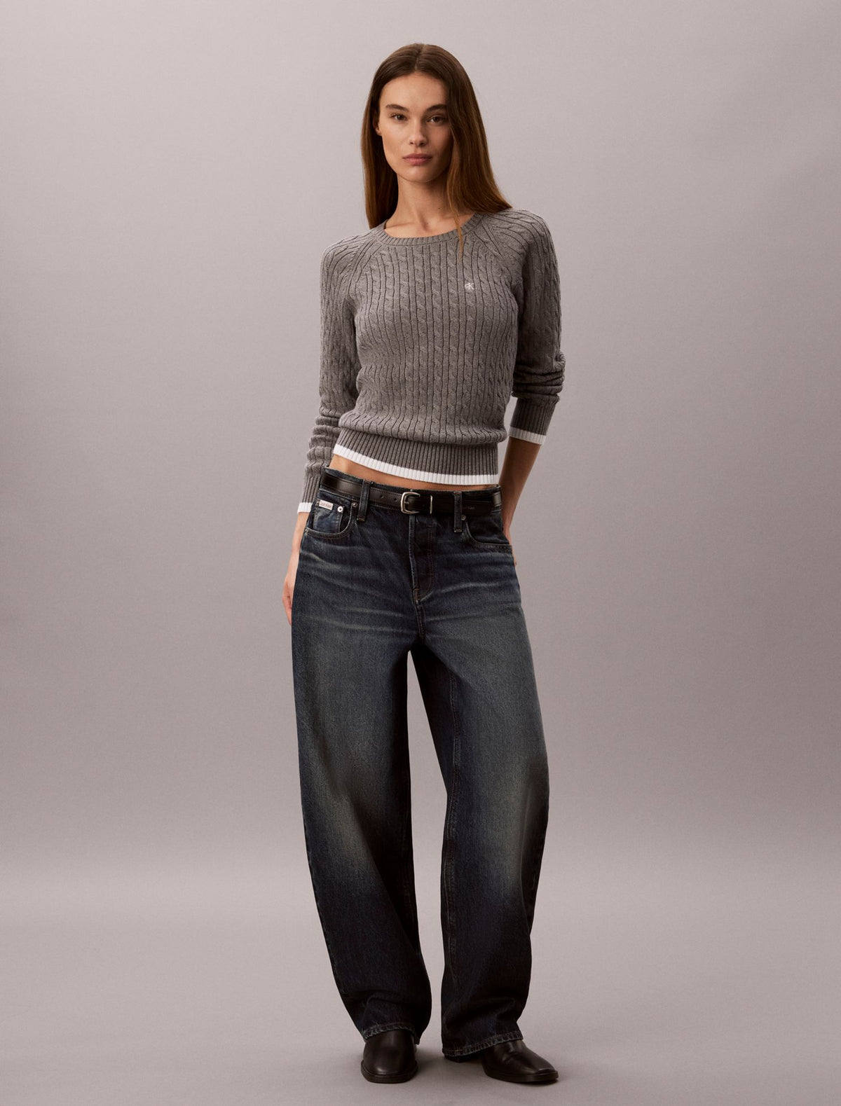 Calvin Klein Cable Knit Tipping Crewneck Sweater