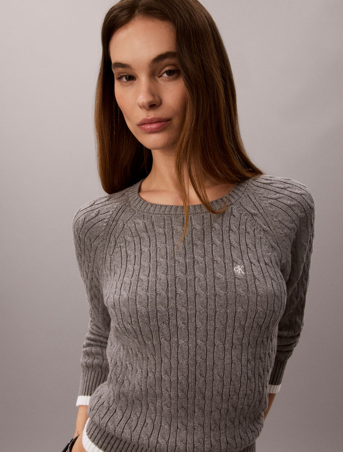 Calvin Klein Cable Knit Tipping Crewneck Sweater