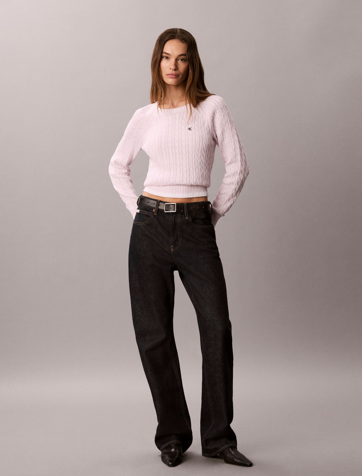 Calvin Klein Cable Knit Tipping Crewneck Sweater