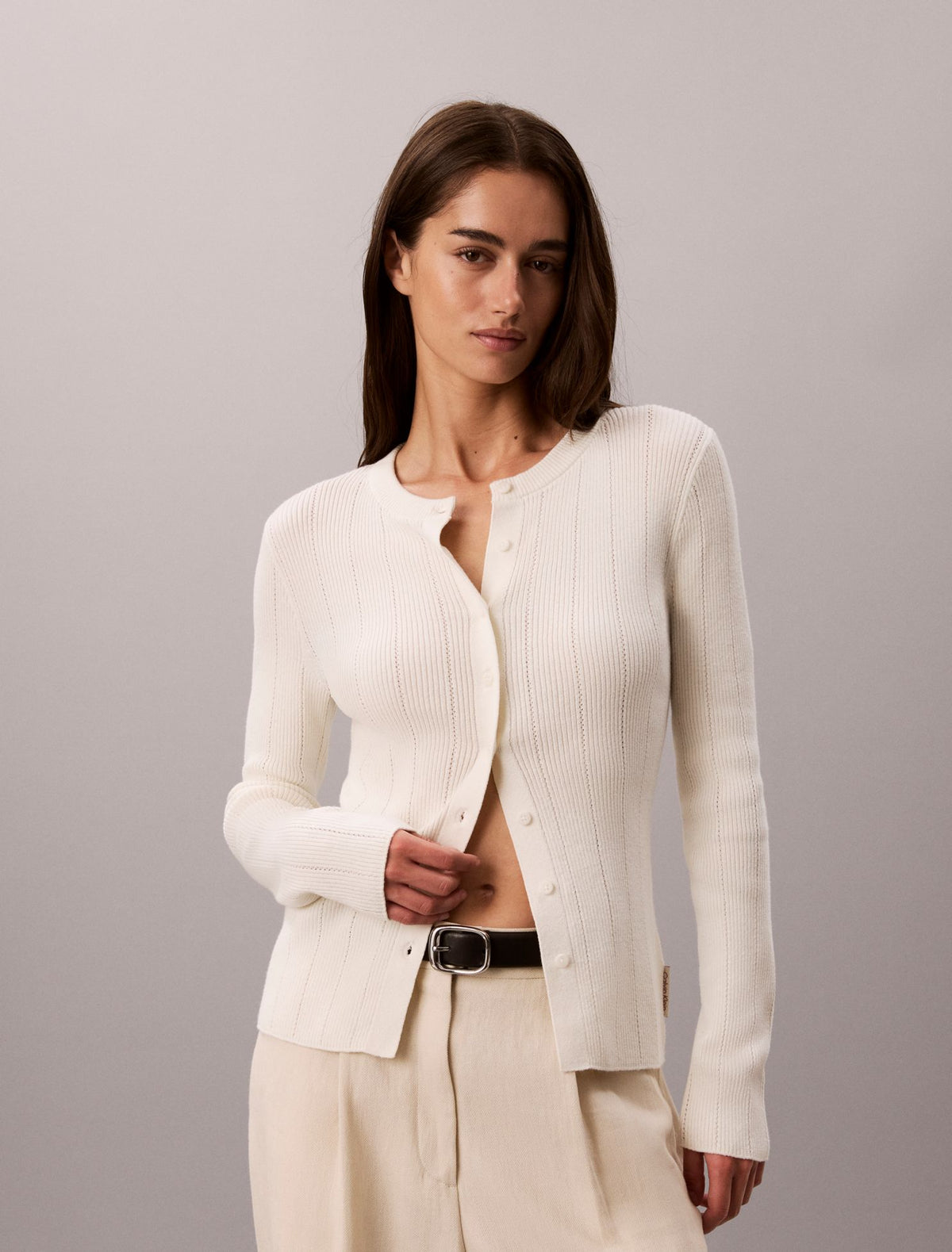 Calvin Klein Smooth Cotton Rib Cardigan Sweater