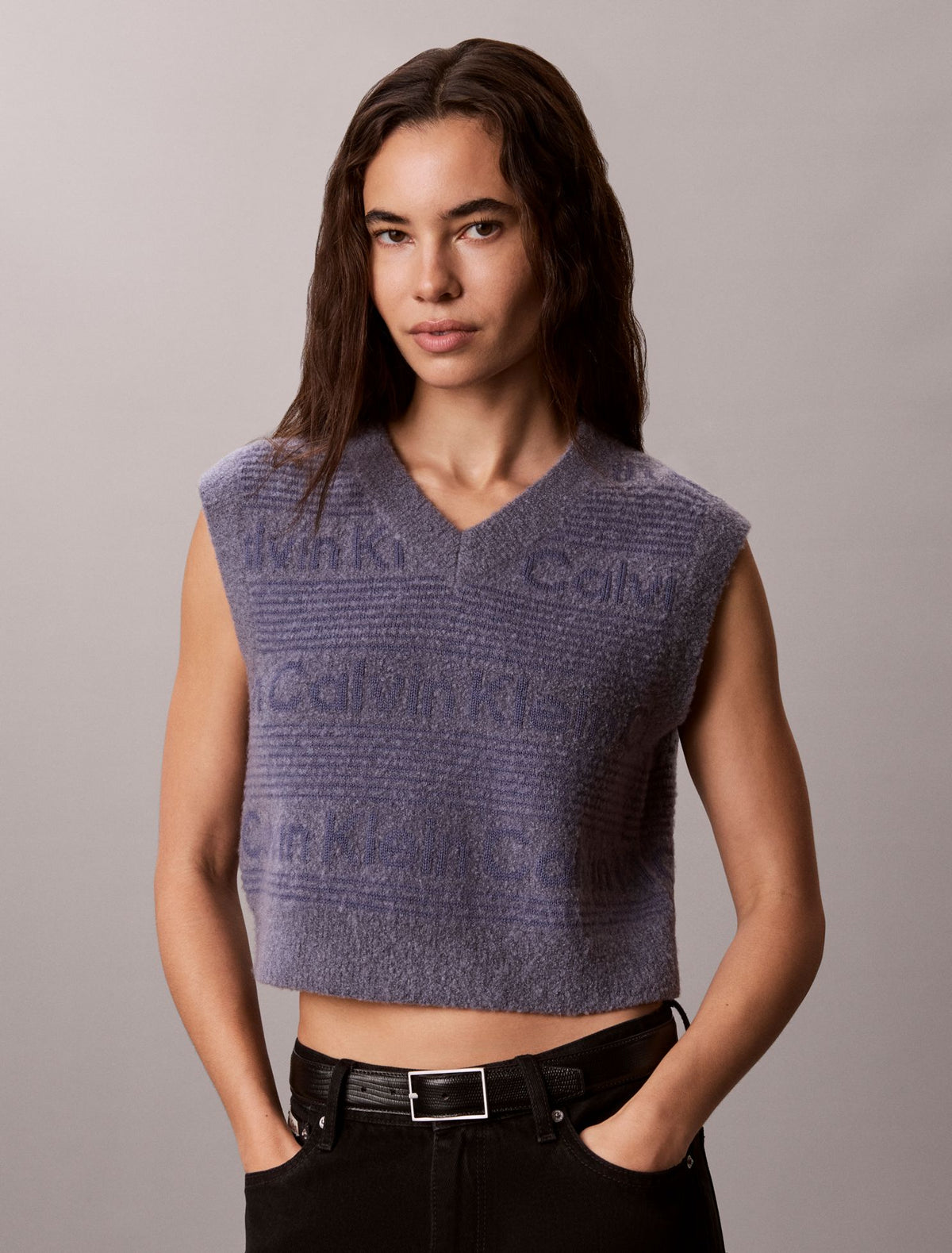 Calvin Klein Wool Blend Textured Logo Sweater Vest
