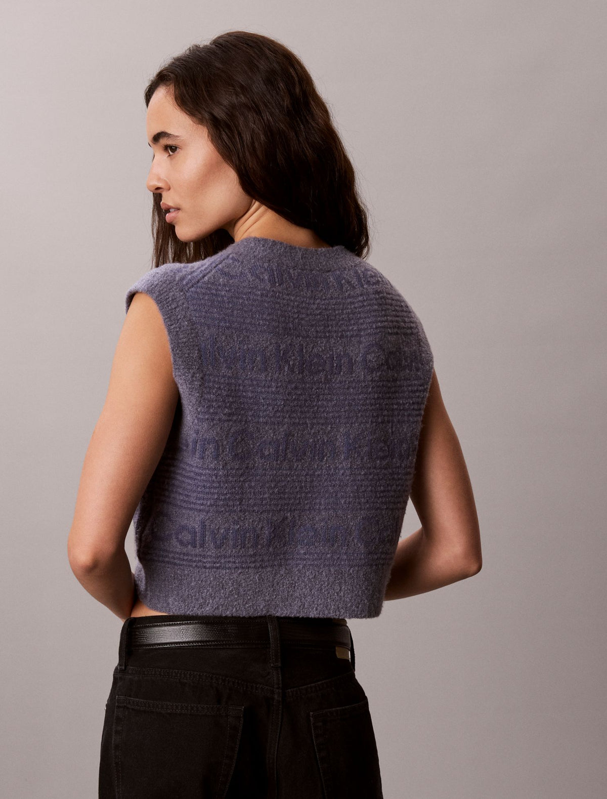 Calvin Klein Wool Blend Textured Logo Sweater Vest
