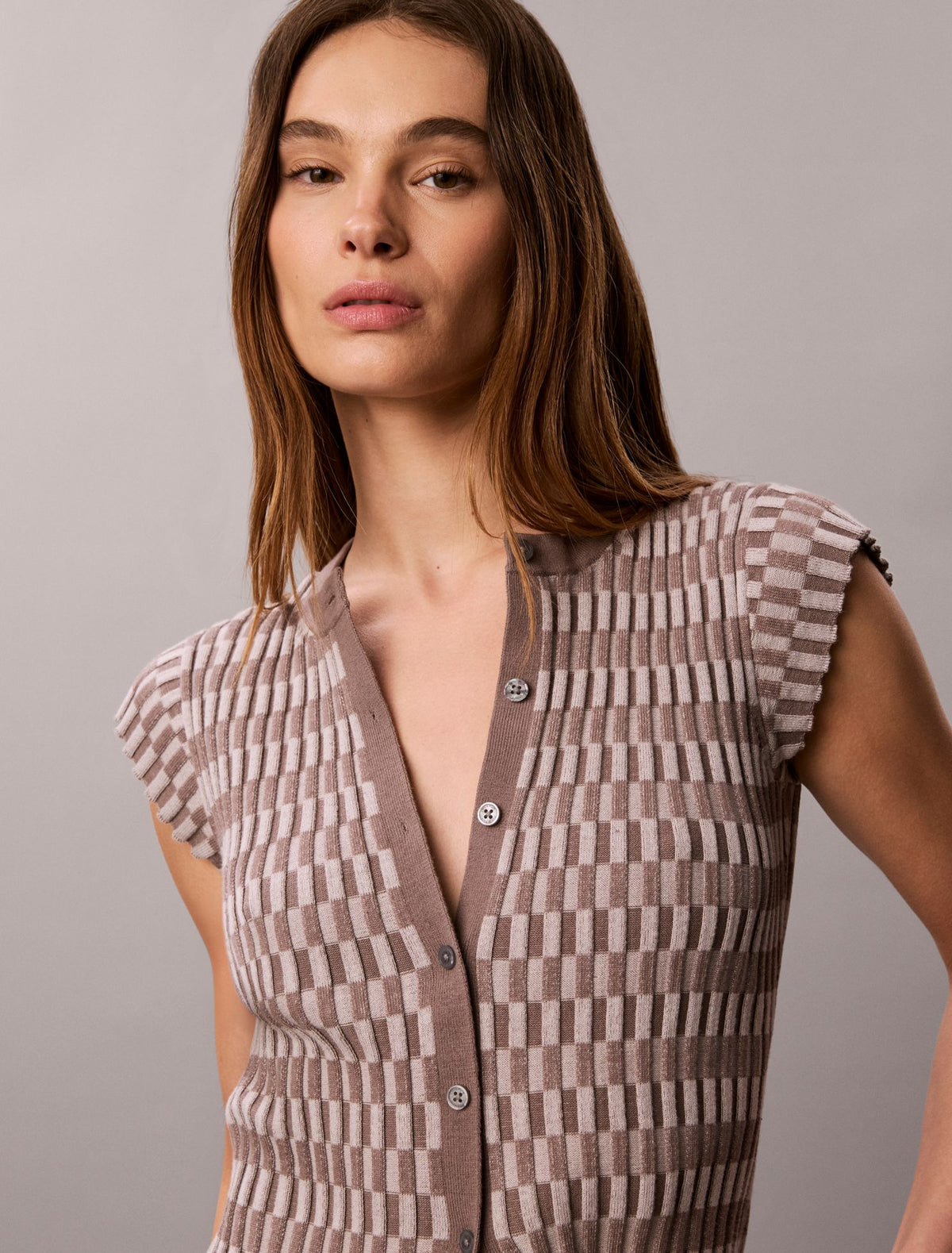 Calvin Klein Tech Knit Checkered Rib Cardigan