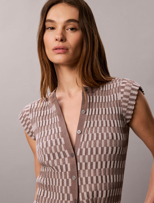 Calvin Klein Tech Knit Checkered Rib Cardigan