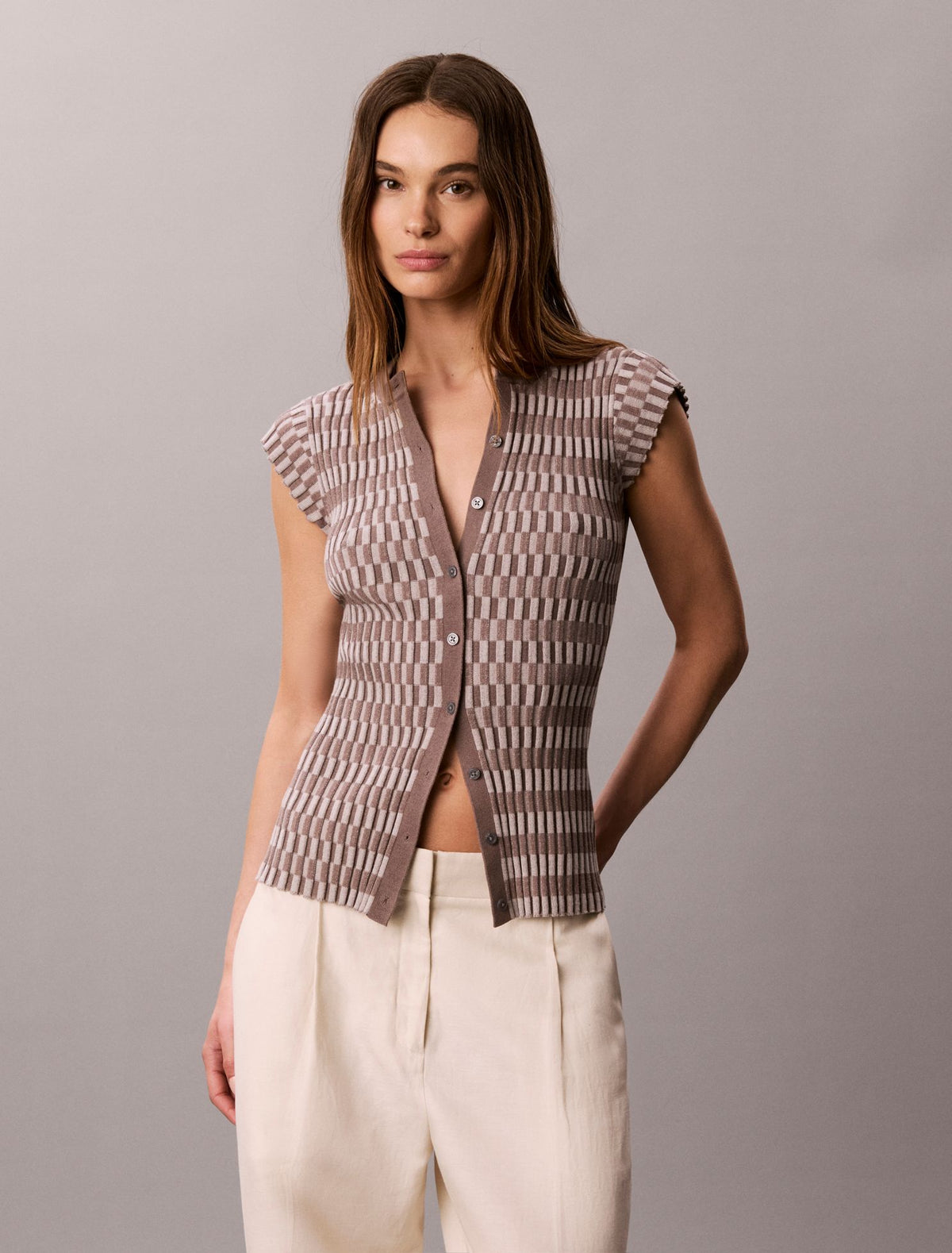 Calvin Klein Tech Knit Checkered Rib Cardigan