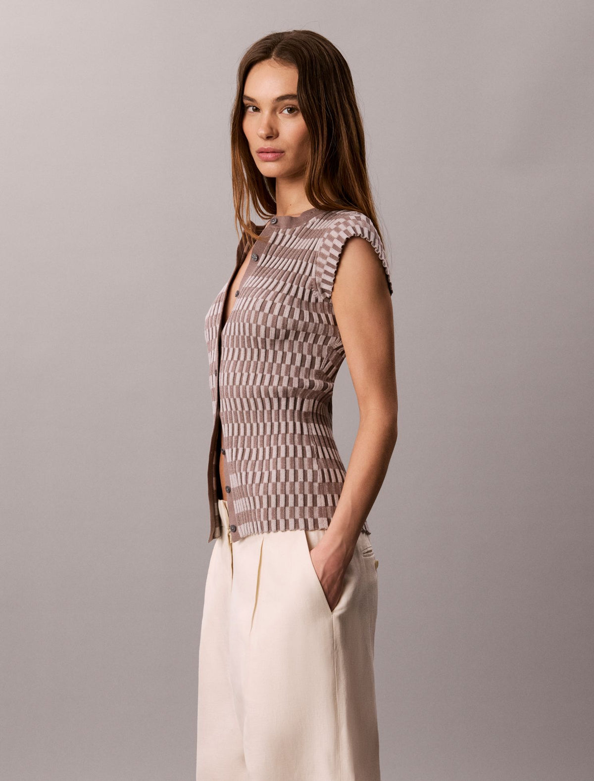 Calvin Klein Tech Knit Checkered Rib Cardigan