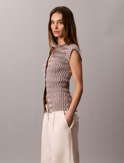 Calvin Klein Tech Knit Checkered Rib Cardigan