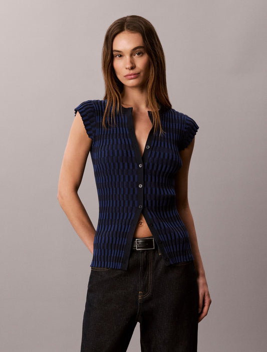 Calvin Klein Tech Knit Checkered Rib Cardigan