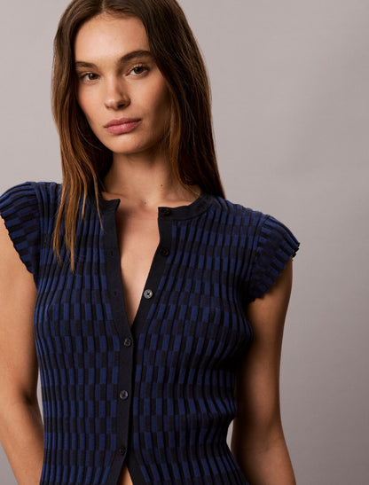 Calvin Klein Tech Knit Checkered Rib Cardigan
