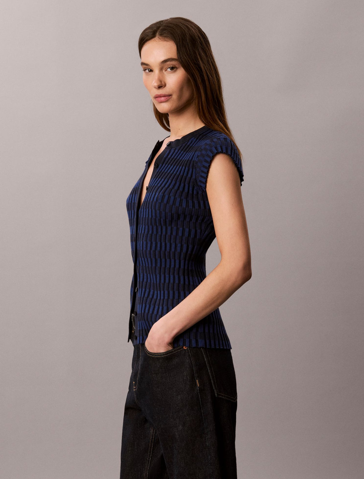 Calvin Klein Tech Knit Checkered Rib Cardigan
