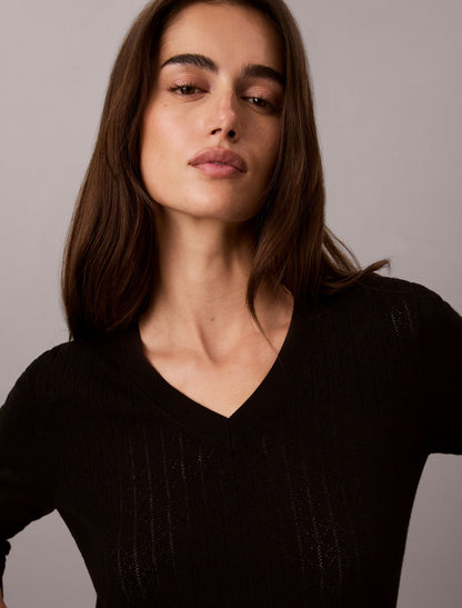 Calvin Klein Pointelle Knit Long Sleeve Top
