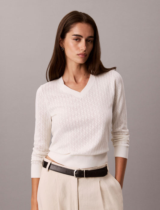 Calvin Klein Pointelle Knit Long Sleeve Top