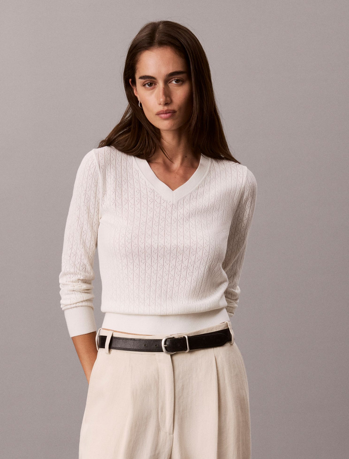 Calvin Klein Pointelle Knit Long Sleeve Top