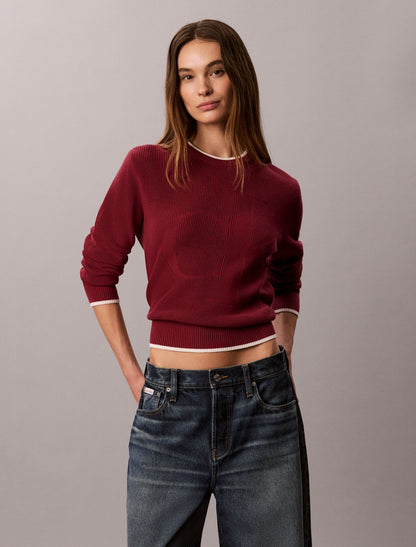 Calvin Klein Smooth Cotton Monogram Tipping Sweater