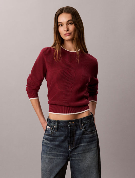 Calvin Klein Smooth Cotton Monogram Tipping Sweater