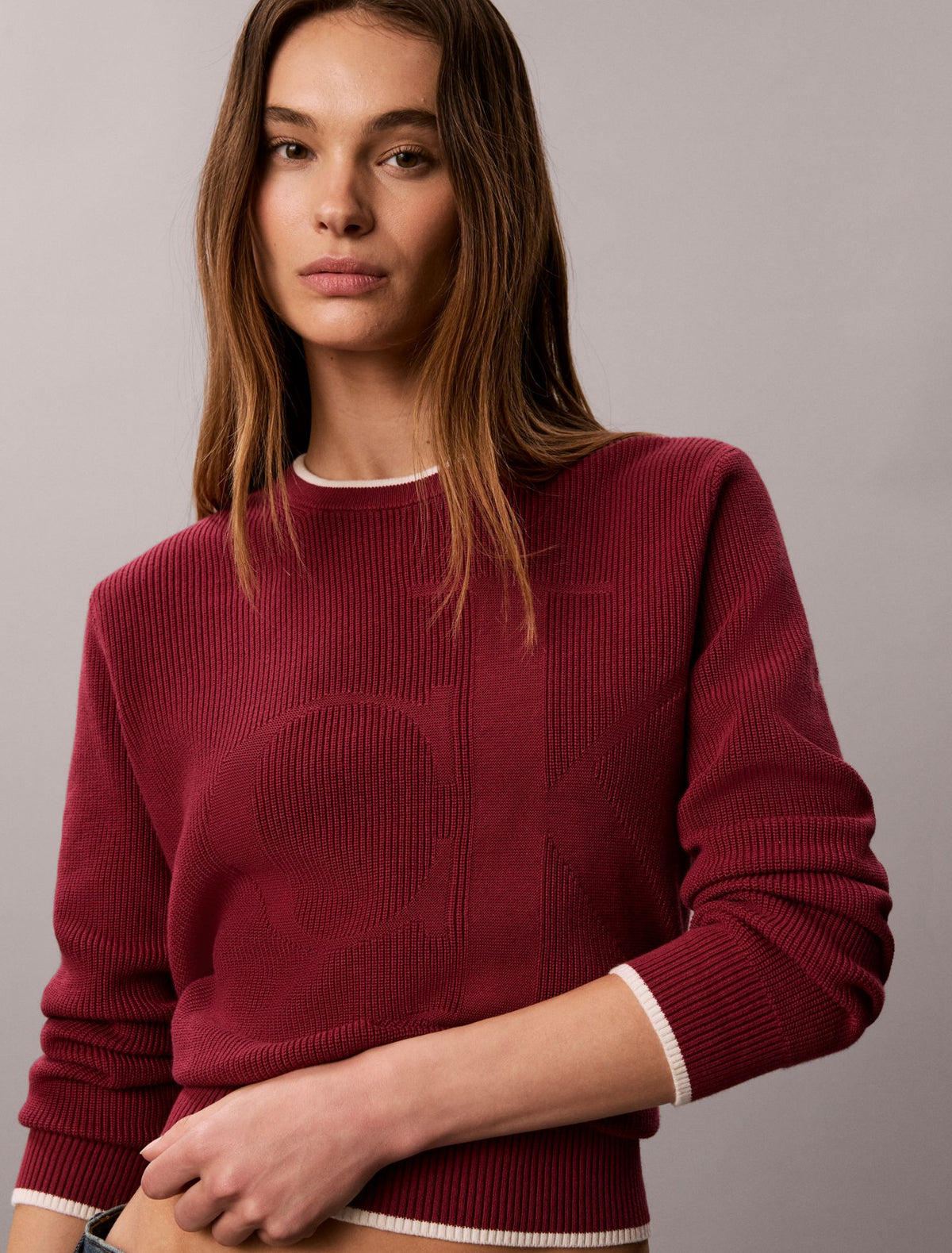 Calvin Klein Smooth Cotton Monogram Tipping Sweater