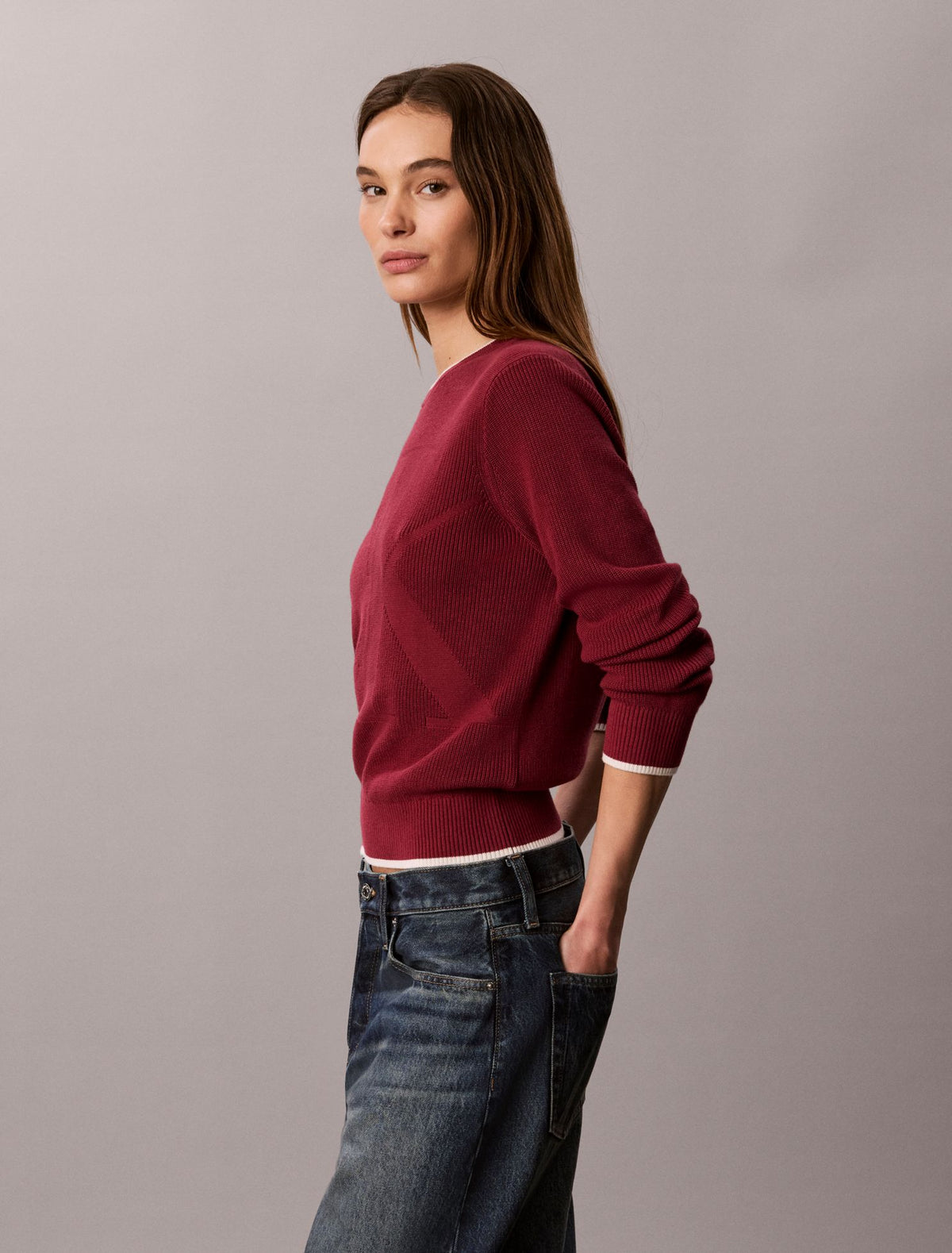 Calvin Klein Smooth Cotton Monogram Tipping Sweater