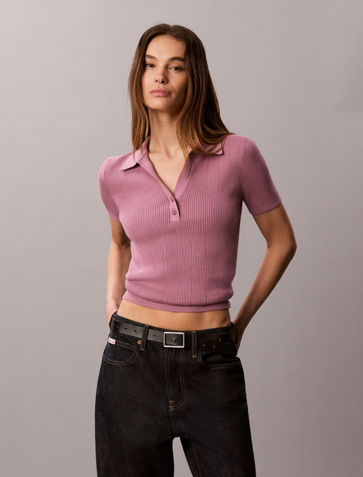 Calvin Klein Smooth Cotton Rib Polo Sweater