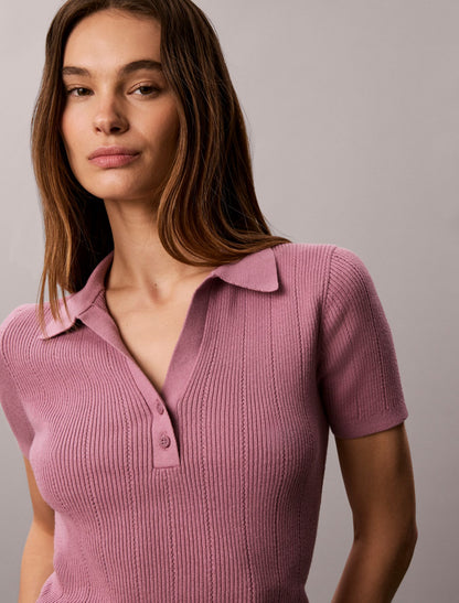 Calvin Klein Smooth Cotton Rib Polo Sweater