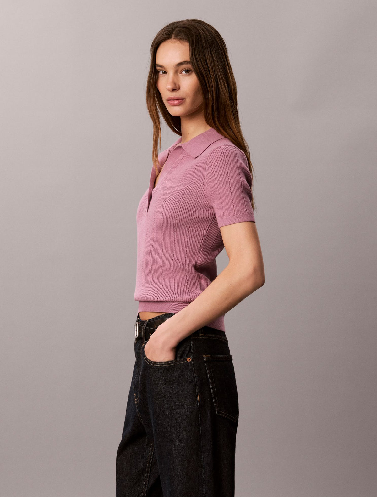 Calvin Klein Smooth Cotton Rib Polo Sweater