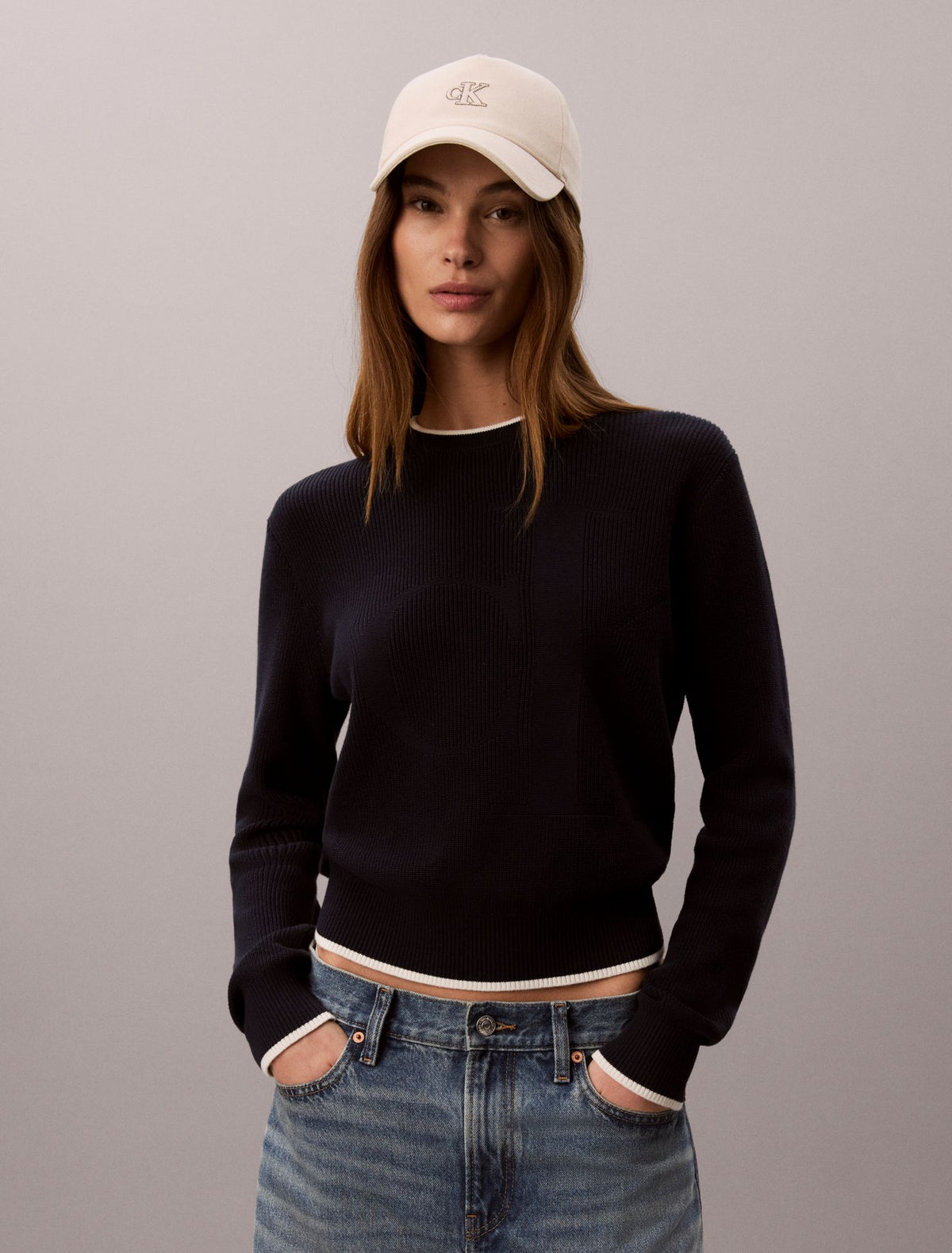 Calvin Klein Smooth Cotton Monogram Tipping Sweater