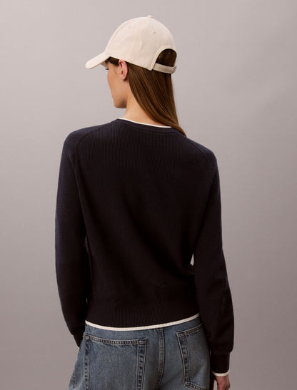 Calvin Klein Smooth Cotton Monogram Tipping Sweater