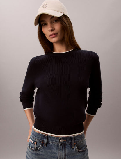 Calvin Klein Smooth Cotton Monogram Tipping Sweater