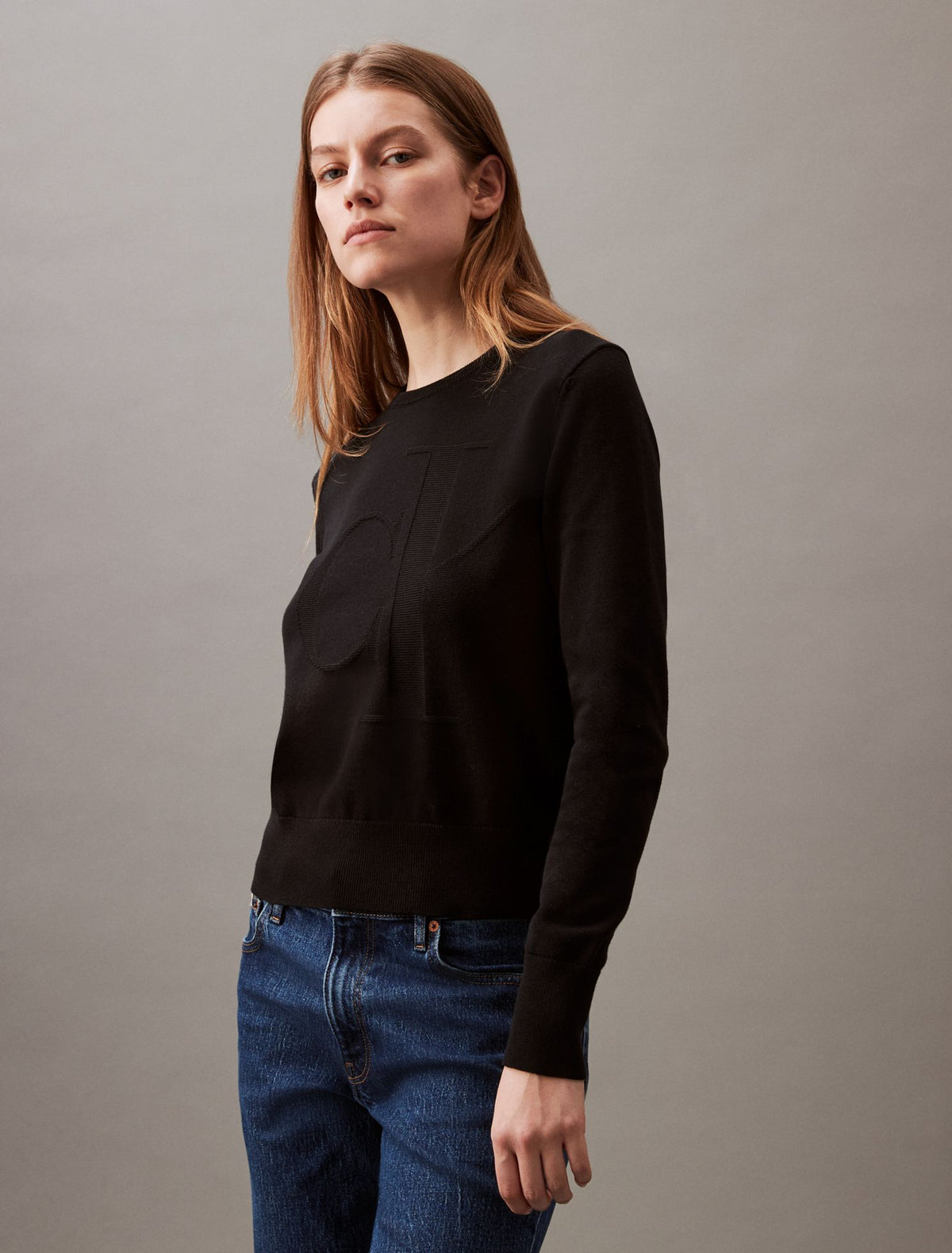 Calvin Klein Smooth Cotton Relaxed Monogram Sweater