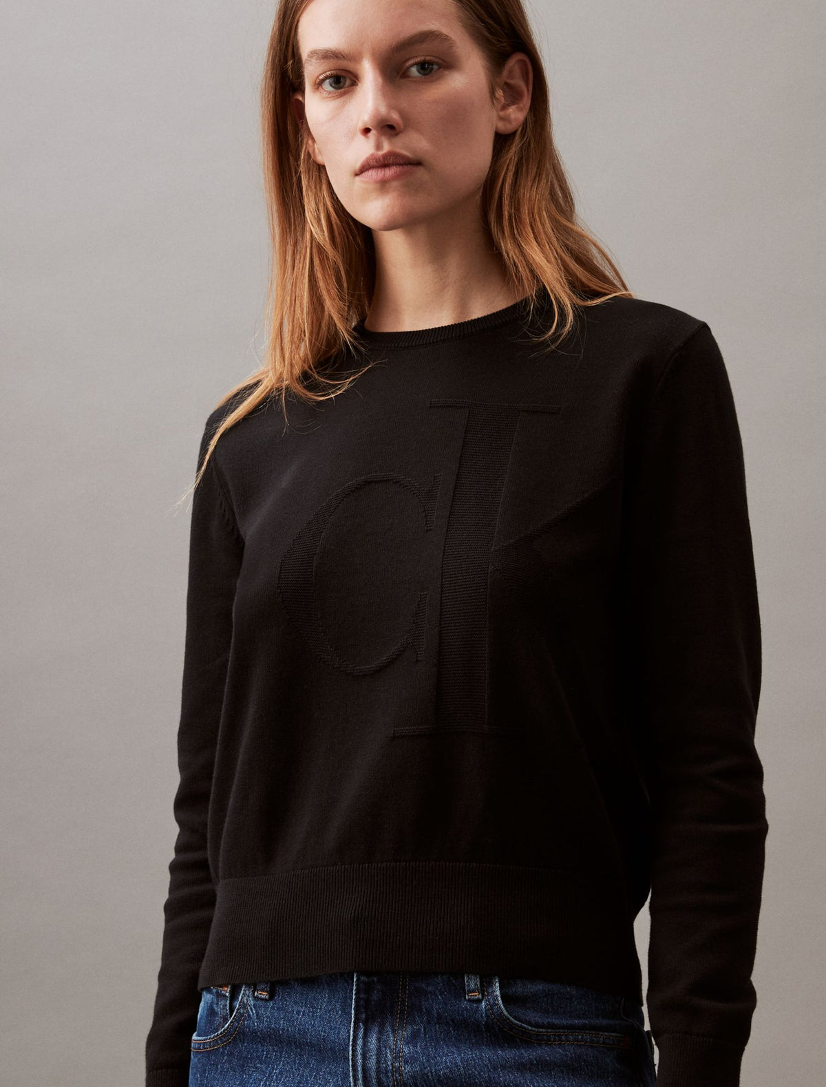 Calvin Klein Smooth Cotton Relaxed Monogram Sweater