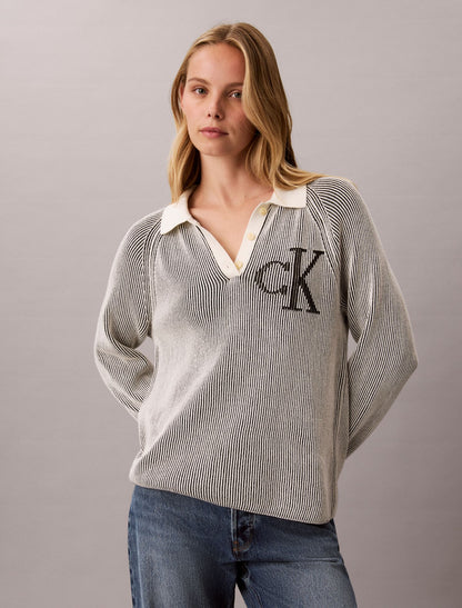 Calvin Klein Bicolor Rib Monogram Polo Sweater