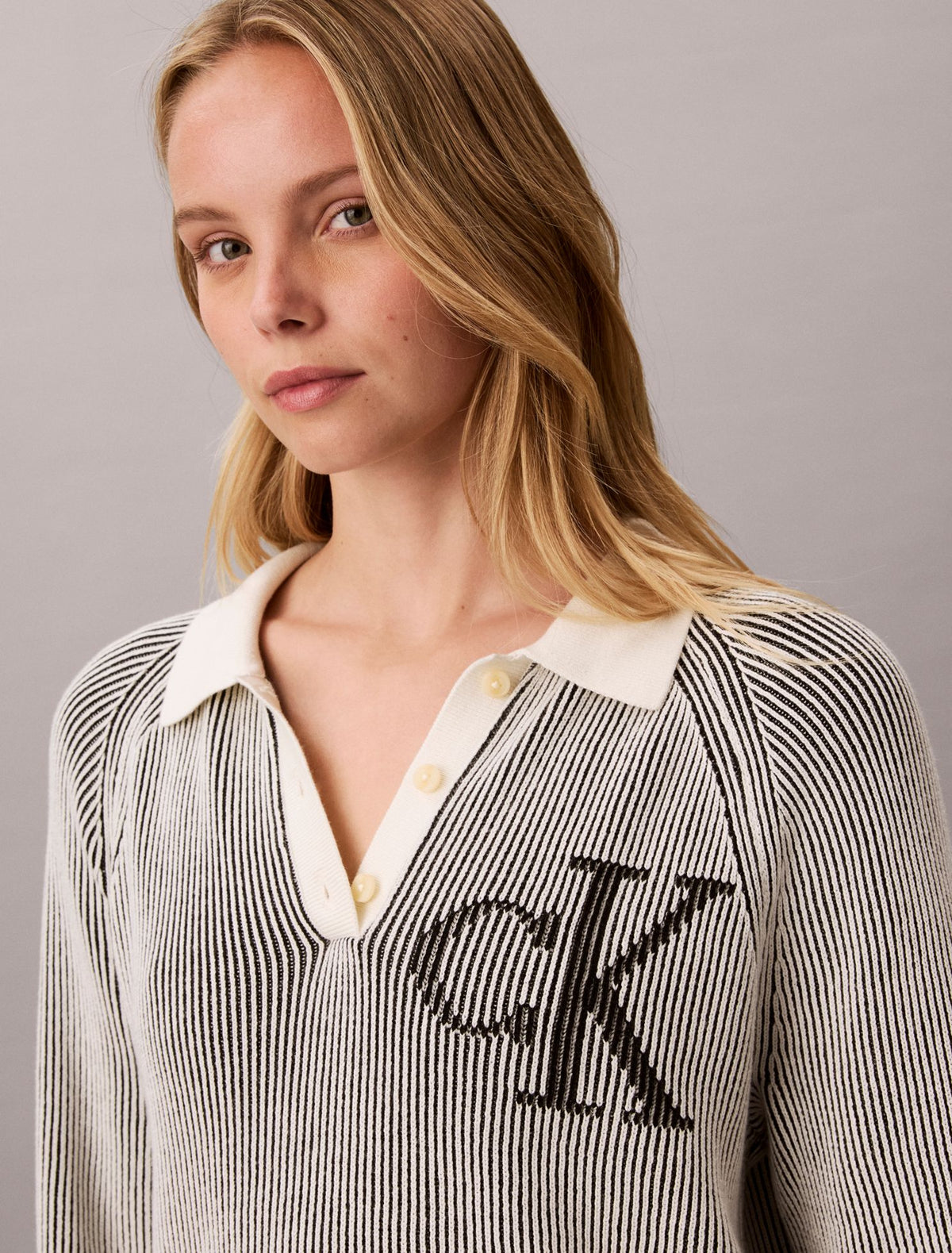 Calvin Klein Bicolor Rib Monogram Polo Sweater