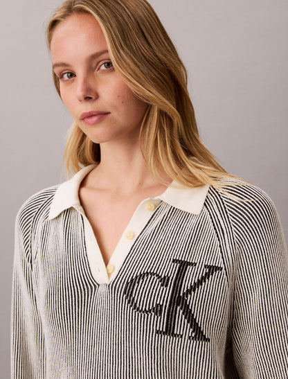 Calvin Klein Bicolor Rib Monogram Polo Sweater