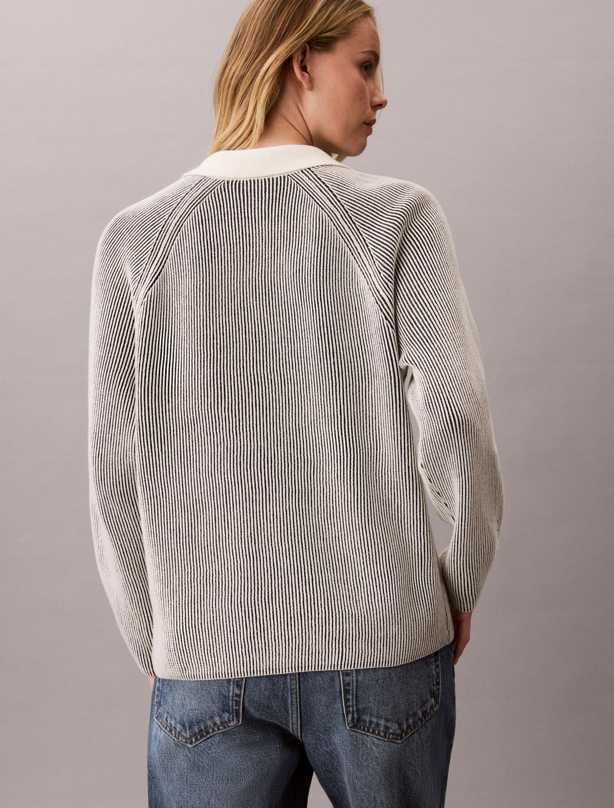 Calvin Klein Bicolor Rib Monogram Polo Sweater