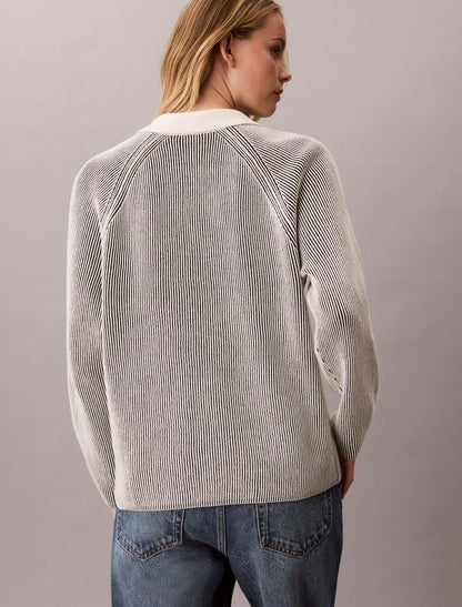 Calvin Klein Bicolor Rib Monogram Polo Sweater