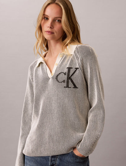 Calvin Klein Bicolor Rib Monogram Polo Sweater