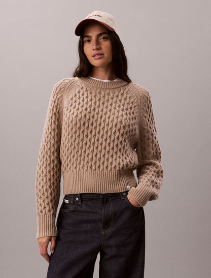 Calvin Klein Merino Wool Blend Cable Knit Sweater