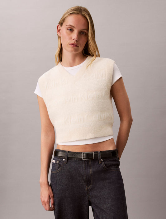 Calvin Klein Wool Blend Textured Logo Sweater Vest