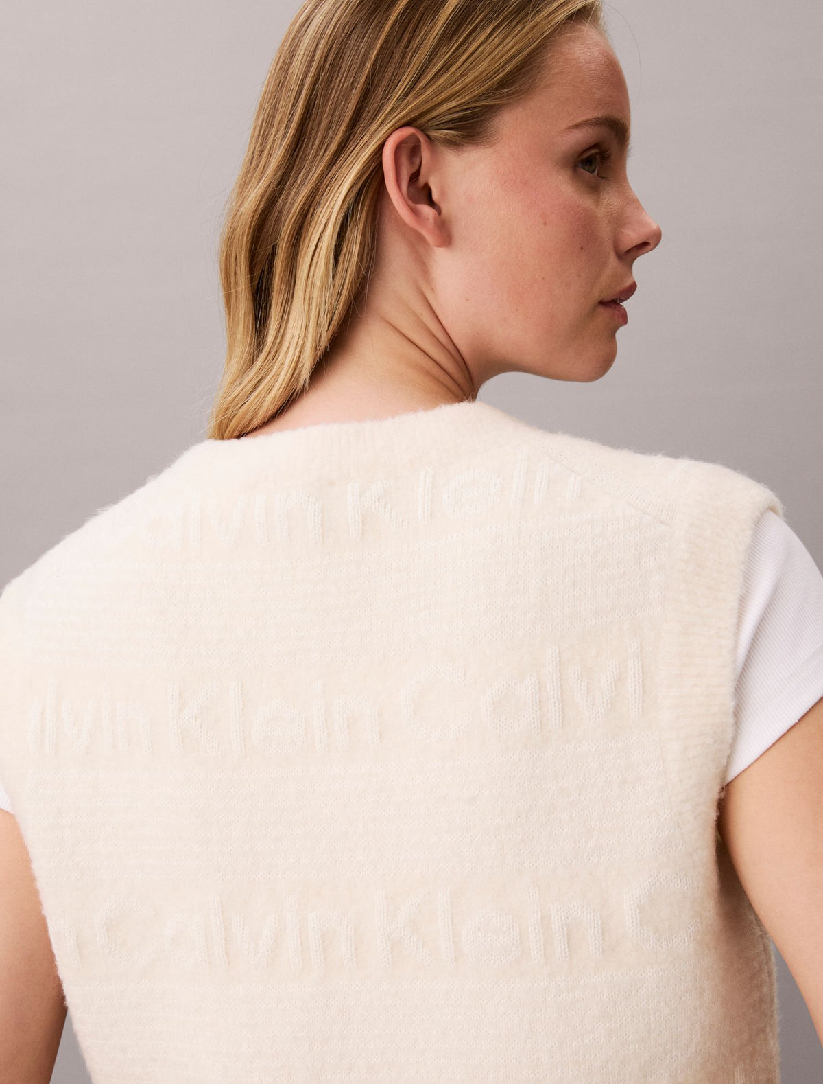 Calvin Klein Wool Blend Textured Logo Sweater Vest