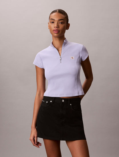 Calvin Klein Woven Monologo Rib Quarter Zip Top