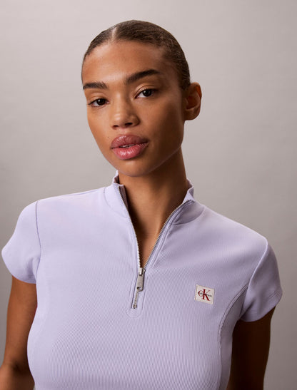 Calvin Klein Woven Monologo Rib Quarter Zip Top