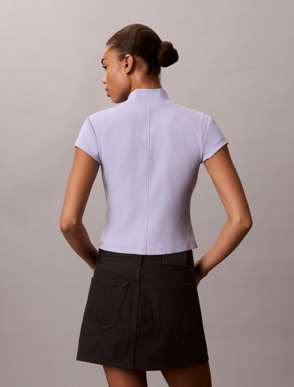 Calvin Klein Woven Monologo Rib Quarter Zip Top