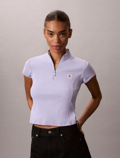 Calvin Klein Woven Monologo Rib Quarter Zip Top