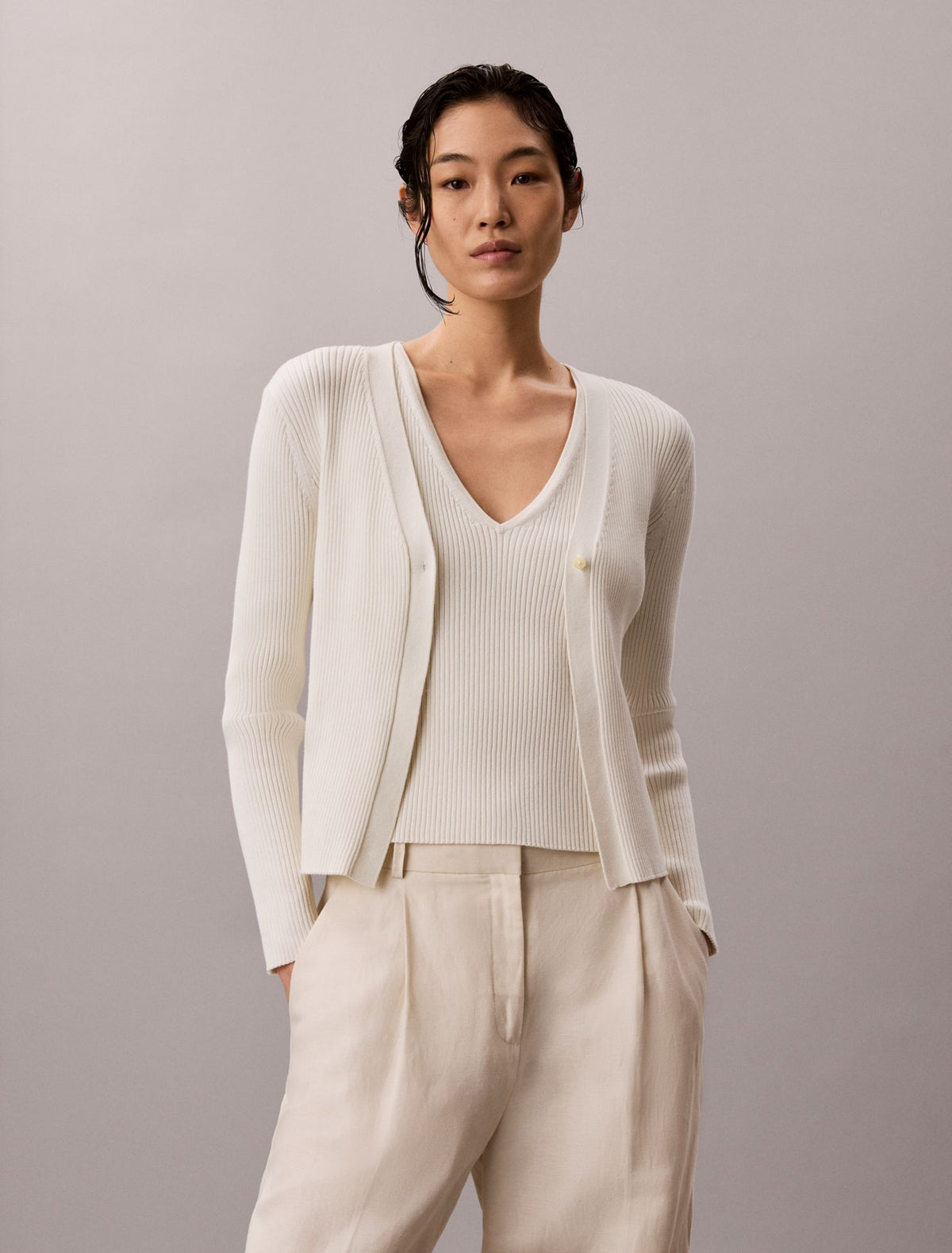 Calvin Klein Cotton Rib Cardigan and Tank Set