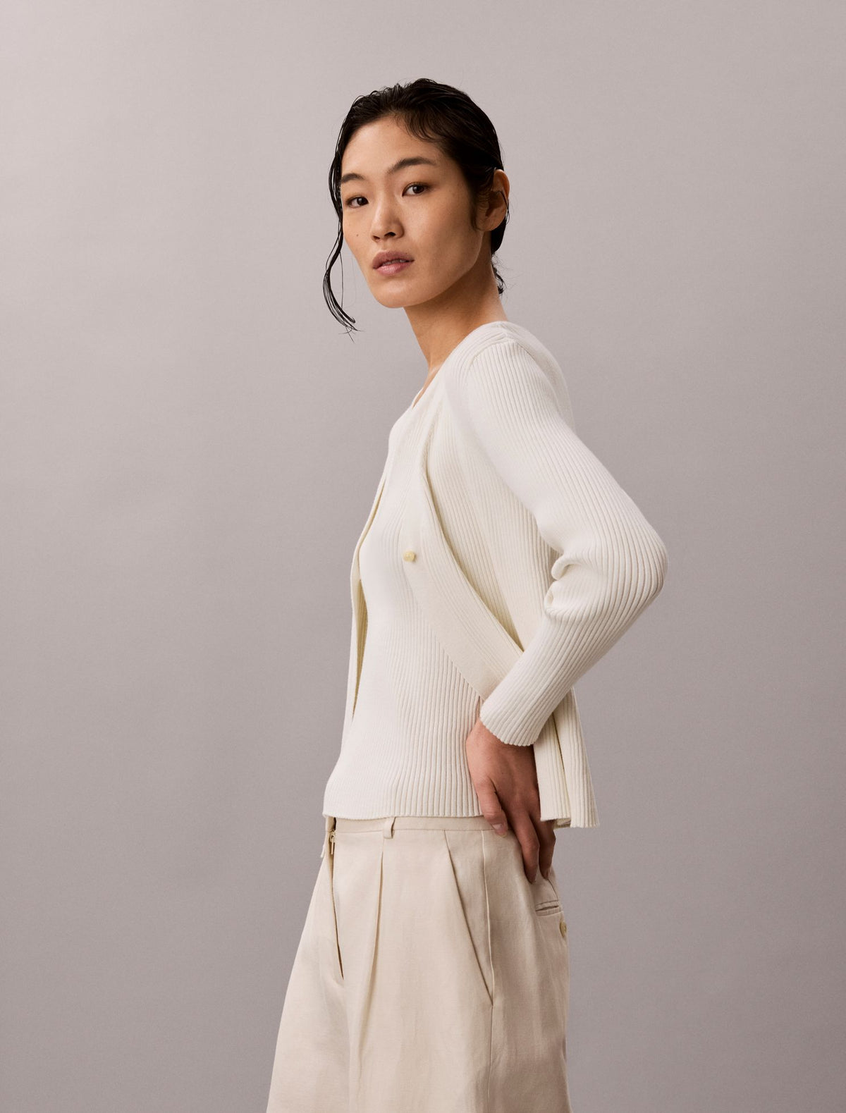 Calvin Klein Cotton Rib Cardigan and Tank Set