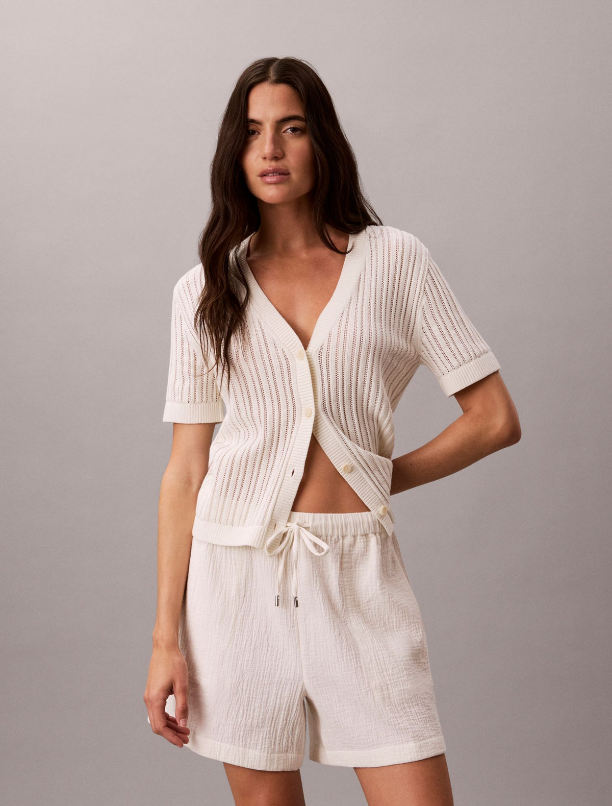 Calvin Klein Open Stitch Button-Down Sweater