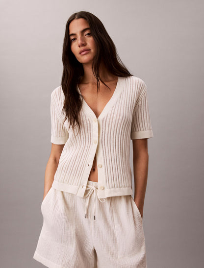 Calvin Klein Open Stitch Button-Down Sweater